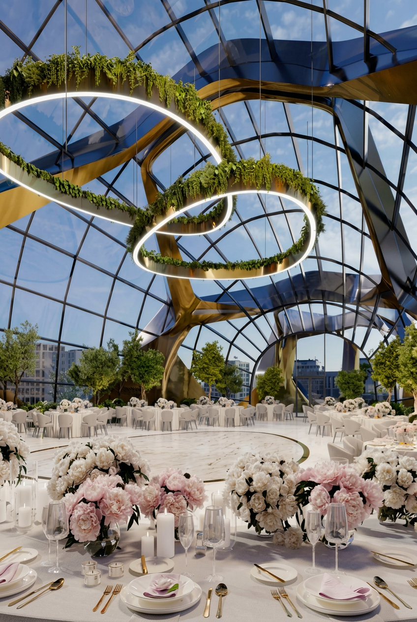 Onyx event floor beneath a glass dome