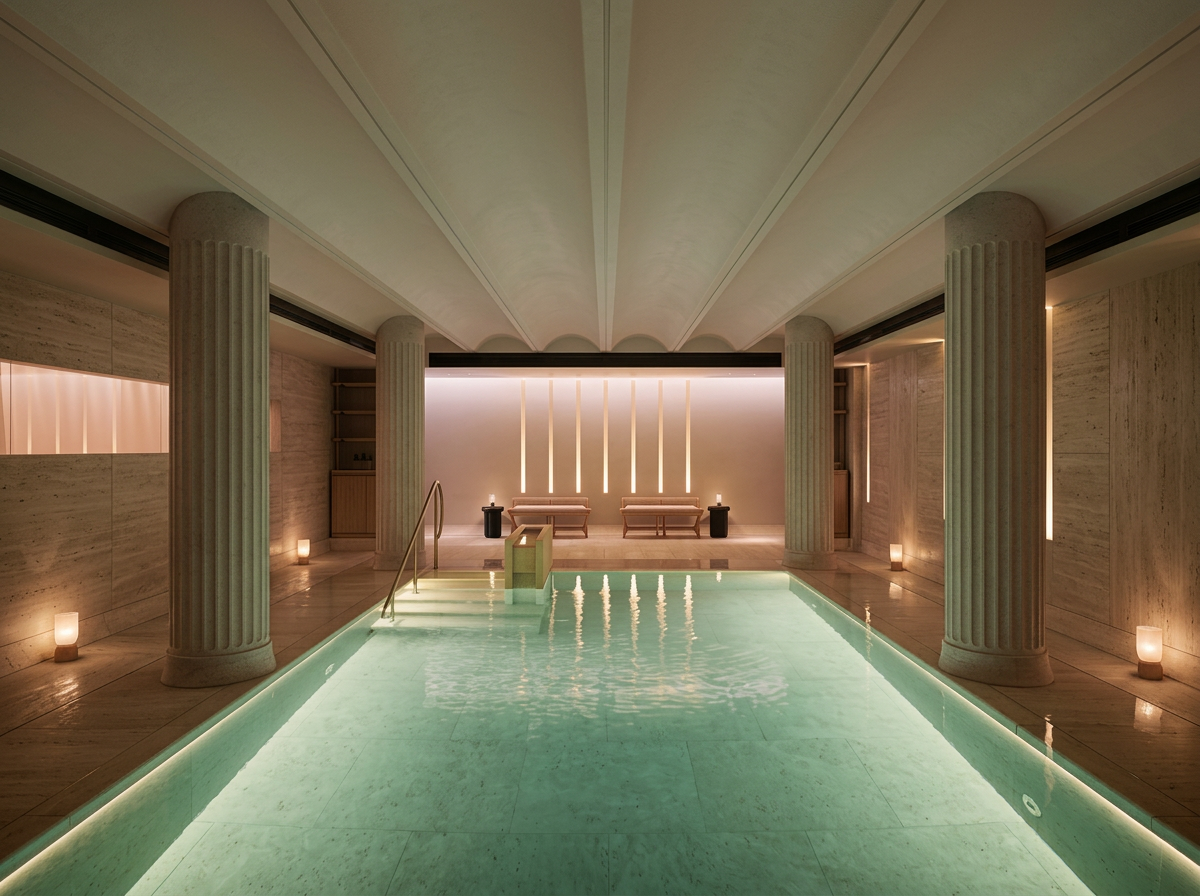 Onyx spa pool with serene columned interior